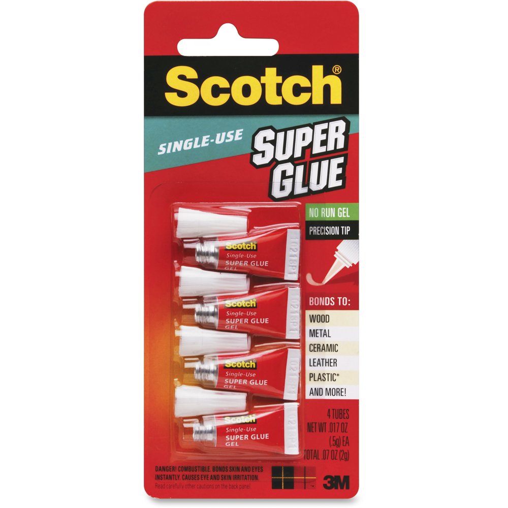 3M Scotch Single Use Super Glue Gel, 0.5g, 4/Pkg.