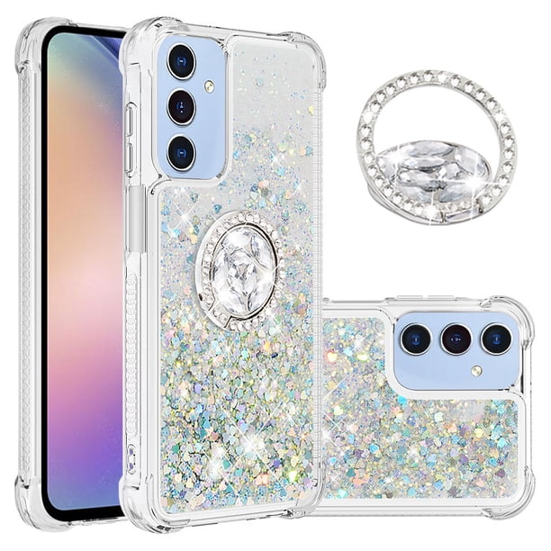 Funda para Samsung Galaxy A25 5G con Brillo Líquido Flotante, Purpurina, Parachoques y Anillo Giratorio Soporte