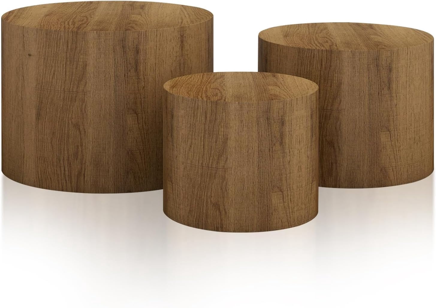 LAZZO Nesting Round Coffee Table Set of 3, Modern Wooden Accent Side Table, Space-Saving Table for Living Room Bedroom, Brown