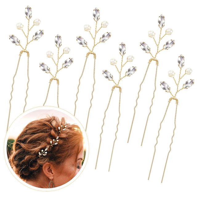 Damas de honor, niñas de flores, 6 piezas Horquillas para el cabello de novia de cristal con perlas Flor de diamantes de imitación Pieza para el cabello de boda Accesorio para el cabello vin