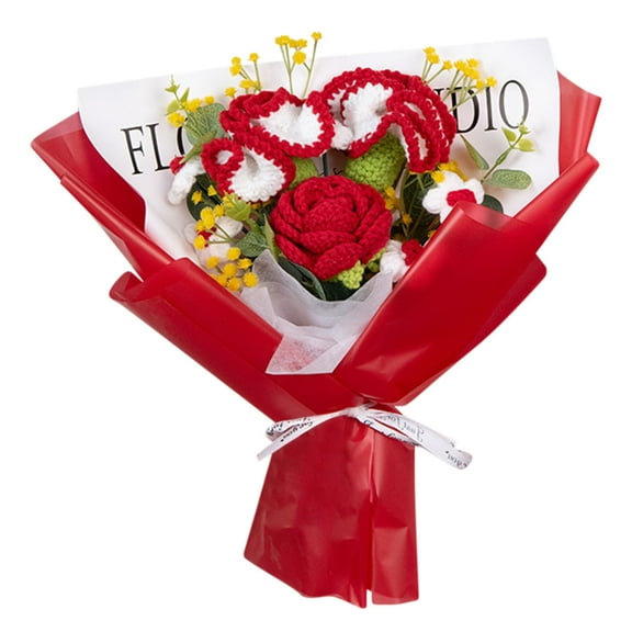 FastXmas Valentine 13.8" Flowers Bouquet for Girl Friends, Handmade Knitted Bouquet, Crochet Flower Kit Knitted Artificial Sunflower Daisy, Gift for Mother,Wife on Birthday Anniversary