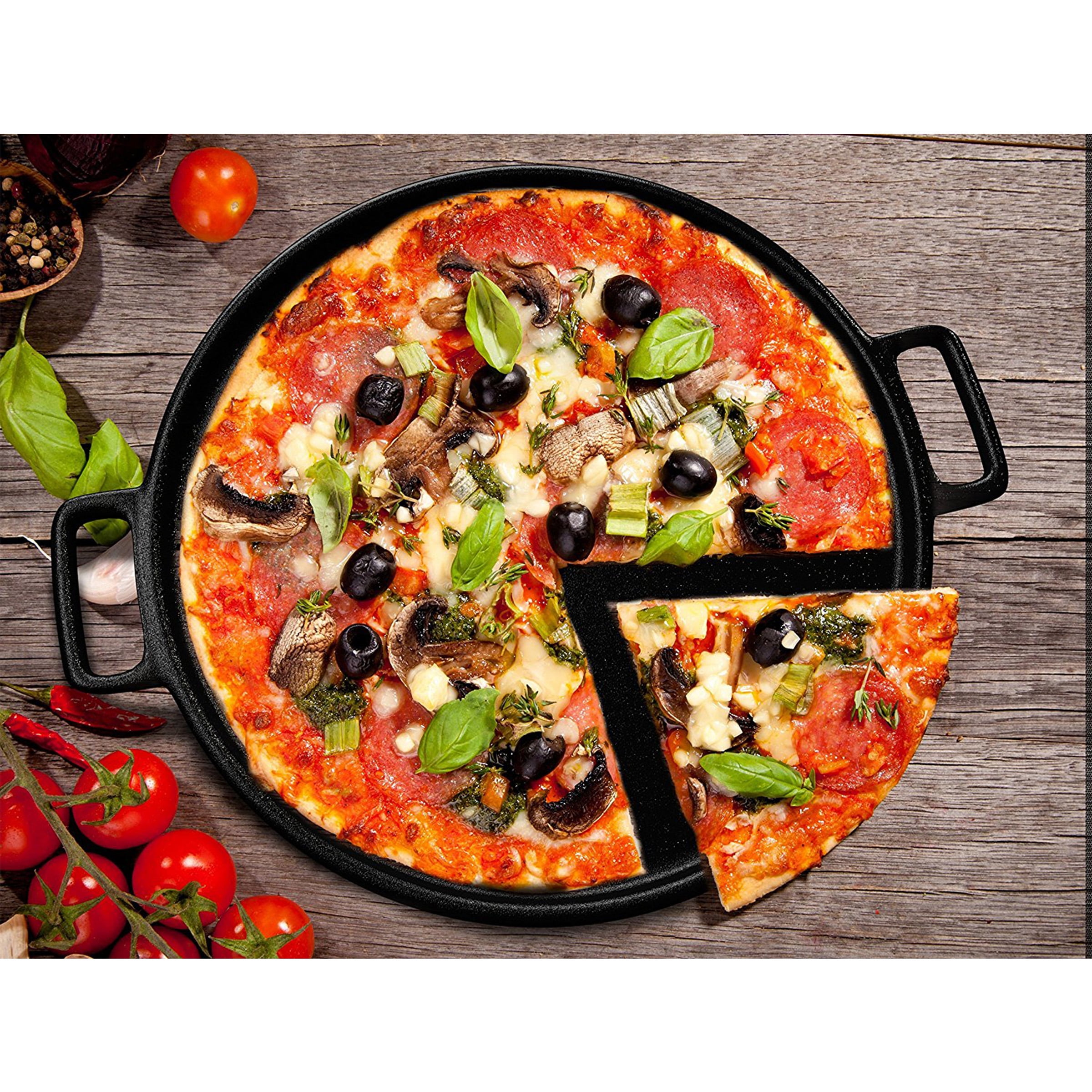  Max K 14-Inch Pizza Pan with Handles - Preseasoned Cast Iron  Cooking Pan for Baking, Roasting, Frying - Black: Home & Kitchen