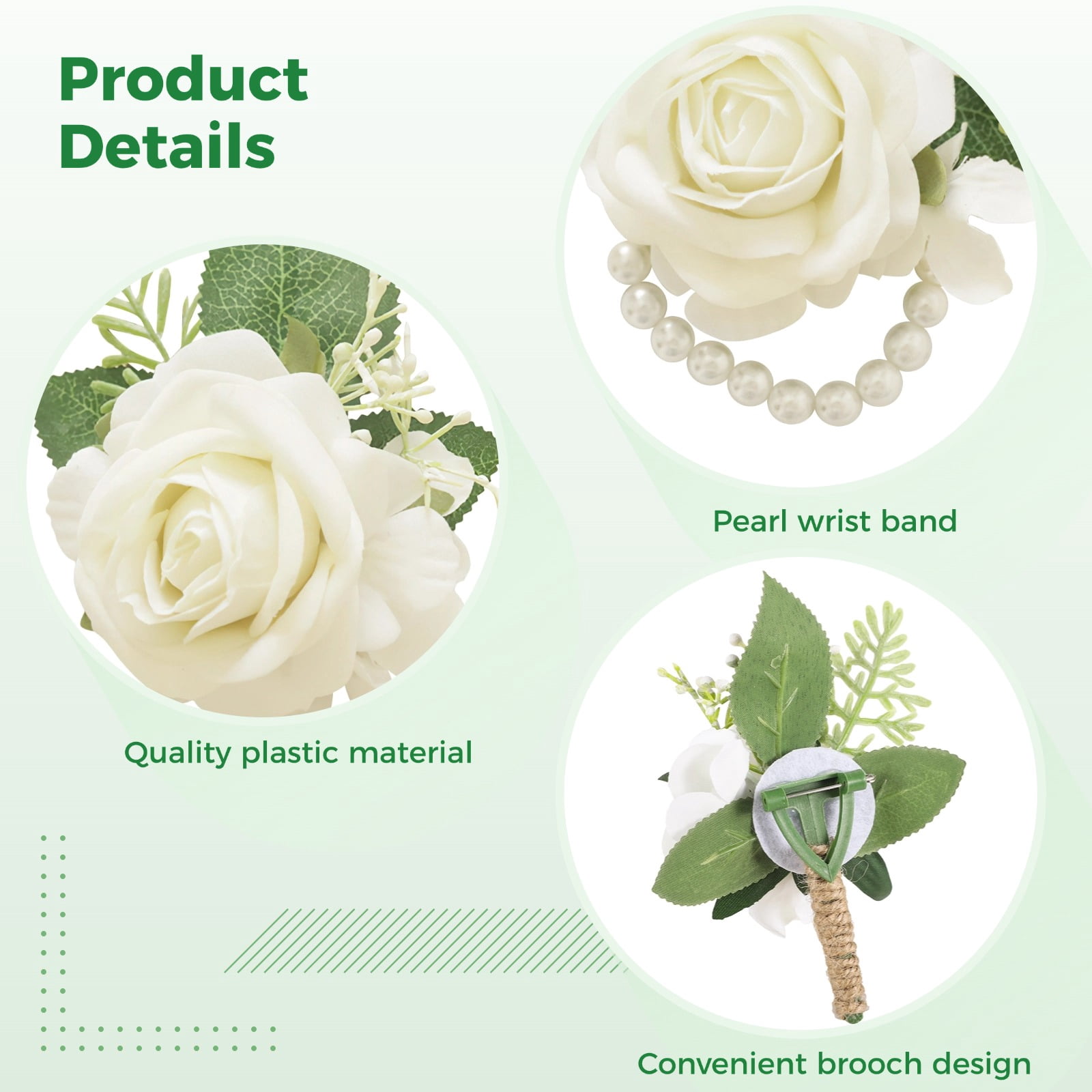 24 PCS Wedding Wrist Corsage Set - 12 Artificial Rose & Eucalyptus Corsages with 12 Pearl Wristbands | Elegant Roses Corsage for Bridesmaids, Prom & Formal Events