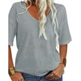 thumbnail image 2 of Langwyqu Half Sleeve Women V Neck Shirt Summer Female Solid Color Loose Tops, 2 of 4