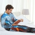 thumbnail image 2 of Mens Pajamas Set - Red And Blue Fire Mountains Comfy Long Sleeve Button Up Pajama Sets for Men 2 Piece, Soft Sleepwear Nightwear Pjs Lounge Sets for Men with Pockets, 2 of 5