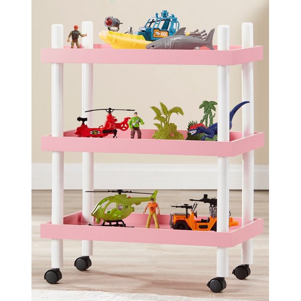 Mainstays Kids 3Tier Blush Rolling Storage Cart, 1 Each