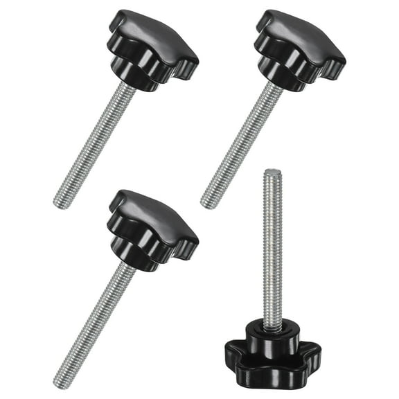 Uxcell 4-Pack Star Clamping Knobs, M6x50mm Male Thread Hand Tightening Screw Machine Handle Replacement [31mm, Black]