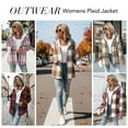 thumbnail image 6 of Plaid Pattern Long Sleeve Shacket Button Down Fleece Lined Hooded Jackets Warm Coat, 6 of 8