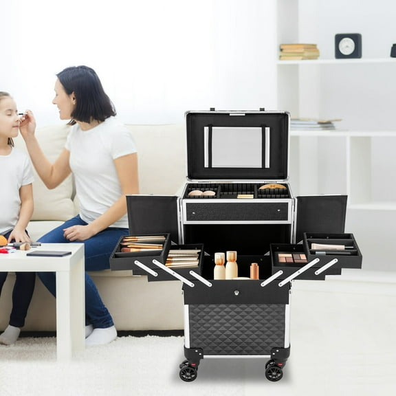 SHZICMY  Professional Rolling Makeup Train Case Makeup Storage Organizer Cosmetic Trolley