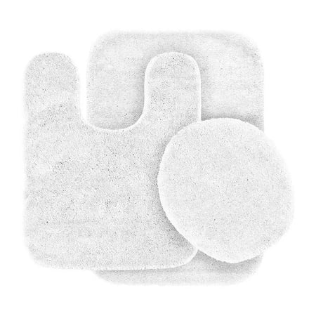 Bathroom Rug Set of 3: Bath Rug, Contour Mat and Toilet Cover Non-Slip Rubber Backing Solid Colors,Beige