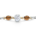 thumbnail image 3 of Gem Stone King 925 Silver & 10K Yellow Gold White Moissanite Brown Tiger Eye & Lab Grown Diamond Bracelet for Women | 5.56 Cttw | Gemstone | Oval 10X8MM and 8X6MM | Fully Adjustable 9 inch, 3 of 5
