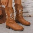 thumbnail image 2 of SACFOF Cowboy Boots for Women - Mid Calf Western Sunflower Cowgirl Boots with Floral Embroidery, Square Toe Stitched Pull On Retro Design, Perfect for Country Idyll, Concerts and More, 2 of 5