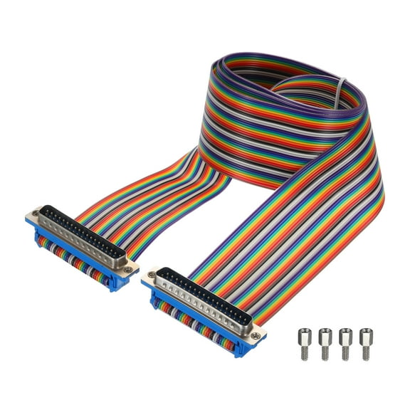 1 Pcs IDC Rainbow Wire Flat Ribbon Cable DB37 Male to DB37 Male 39.4 Inch Length 2.54mm Pitch