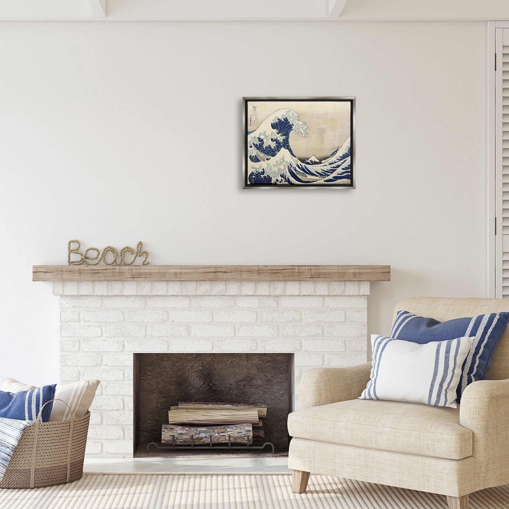 Stupell Industries Classic Tsunami Wave Nature Painting Gray Floater Framed Art Print Wall Art, 21 x 17