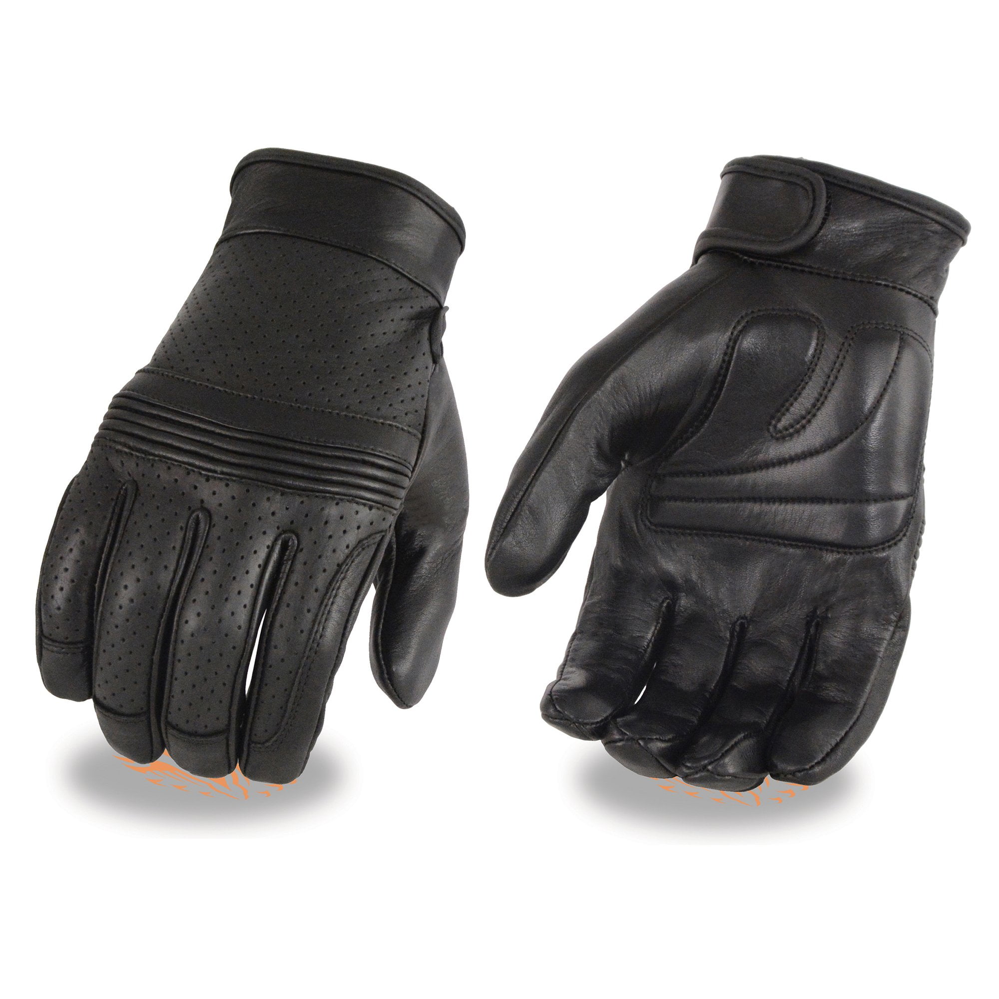 MG7570 Men's Leather Riding Glove w/ Reflective Skull Design & Gel Palm