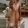 thumbnail image 2 of Gubotare Womens Summer Dress 2024 Mexican Dress Casual V-Neck Flower Print Short Sleeve V-neck Bohemian Mini Dress,Khaki M, 2 of 5