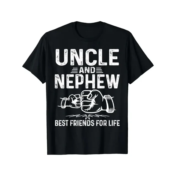 Uncle & Nephew Best Friends for Life Matching T-Shirts - Soft Cotton Crew Neck Black Graphic Tees with Boxing Gloves Design & Bold White Lettering, Family Bonding Outfits for