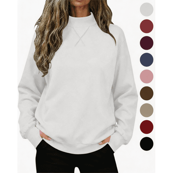 Nugftut Womens Sweatshirts Mock Neck Long Sleeve Casual Pullover Loose Fit Basic Sweatshirts