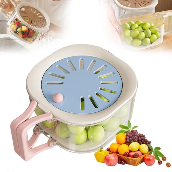 2-in-1 Fruit & Vegetable Basket – Draining and Storage Bowl with Handle and Lid, Multifunction Strainer for Kitchen, Fridge, or Picnic