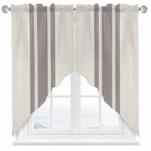 Farmhouse Gray Swag Valances for Windows 2 Pack Sripes Cream Background Swag Kitchen Curtains 63 Inches Long Rod Pocket Short Window Treatment for Kitchen Bathroom 36"x63"