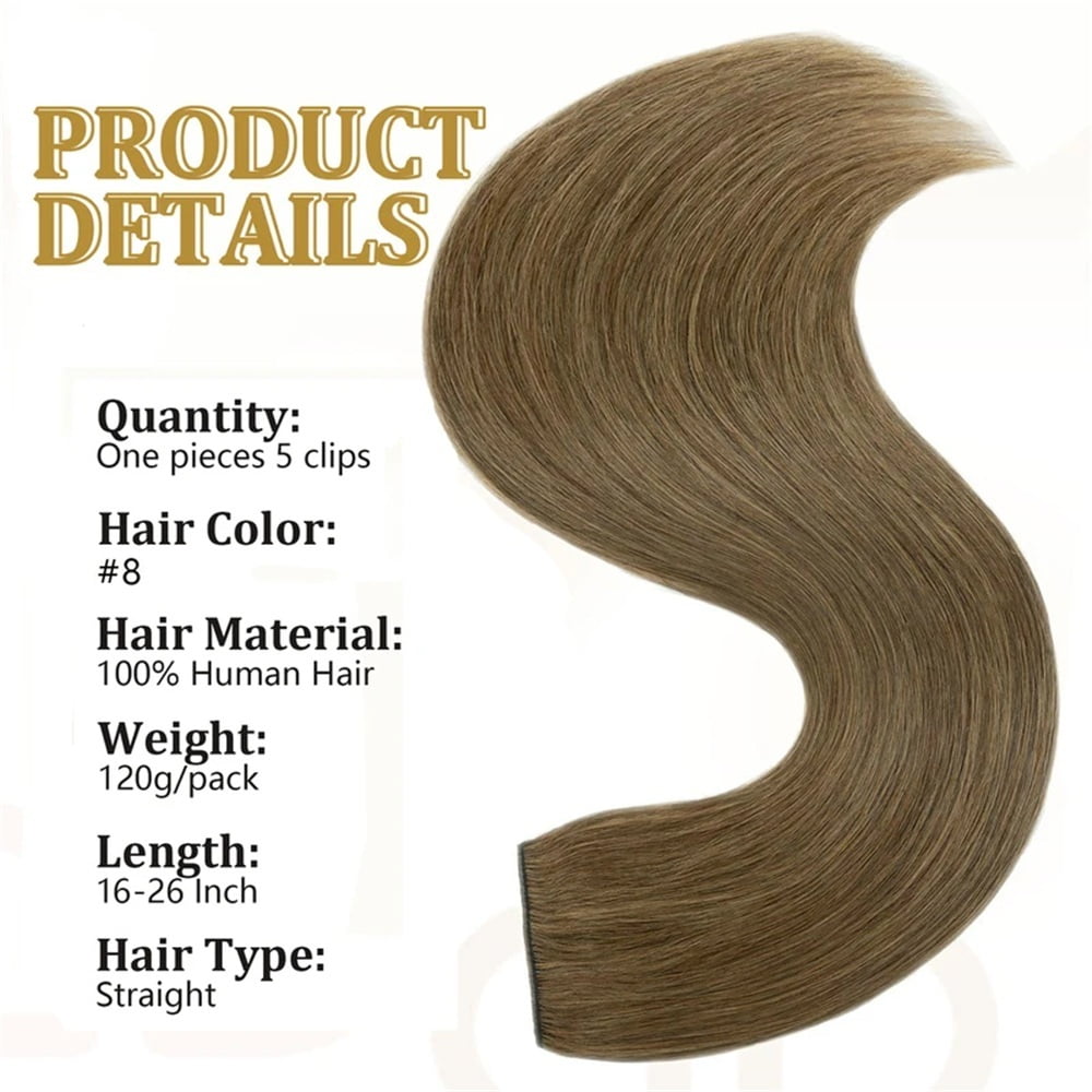 Real Human Hair Clip in Hair Extensions One Piece Thick Silky Straight Hair Pieces for Thinning Hair #8 Brazilian Remy Hair Clip In Extensions