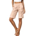thumbnail image 3 of Ihhxva Cotton Beach Shorts for Women Elastic Waist Solid Color Adjustable with Pockets Stretchable Summer Exterior Pocket High Bermuda Style Casual Workout Lounge S-2XL, 3 of 9