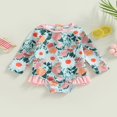 thumbnail image 2 of Toddler Baby Girl Jumpsuit Swimsuit Flower Print Long Sleeve Ruffle Spring Summer Bikini Bathing Suit Green 9-12 Months, 2 of 8