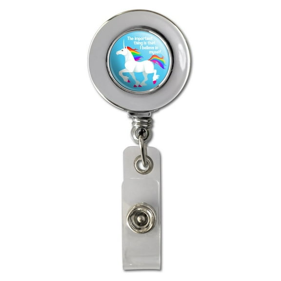 Unicorn The Important Thing is That I Believe in Myself Retractable Reel Chrome Badge ID Card Holder Clip