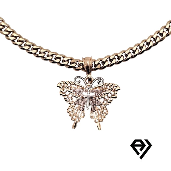 14K Gold-Plated Cuban Chain with Butterfly Pendent, Unisex Christmas Gift for Women, Men, Boyfriend, Girlfriend Mother, Father, Her, Him 6mm Gold Necklace, Waterproof by Aria Jeweler