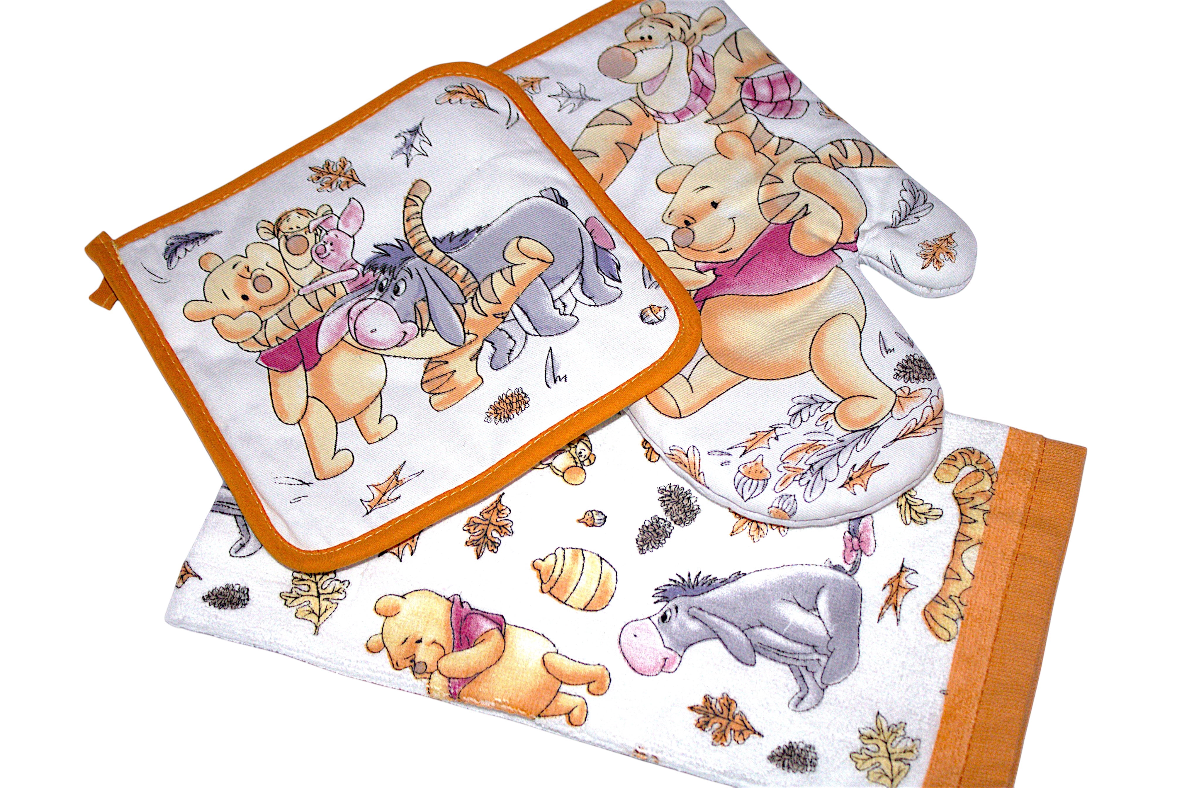 Disney Winnie the Pooh 3-Piece Kitchen Set – Dish Towel, Pot Holder & Oven Mitt with Characters