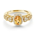thumbnail image 2 of Gem Stone King 18K Yellow Gold Plated Silver Yellow Citrine and White Moissanite Engagement Ring for Women | 0.91 Cttw | Oval Checkerboard 7X5MM | Gemstone November Birthstone | Size 9, 2 of 3