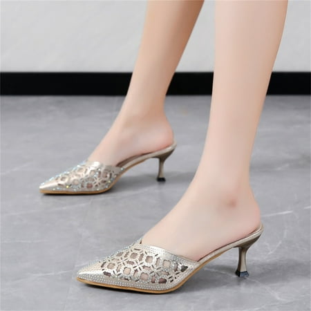 

HIBRO Fashion Summer Women Sandals Pointed Toe Rhinestones High Heeled Hollow Comfortable And Sexy