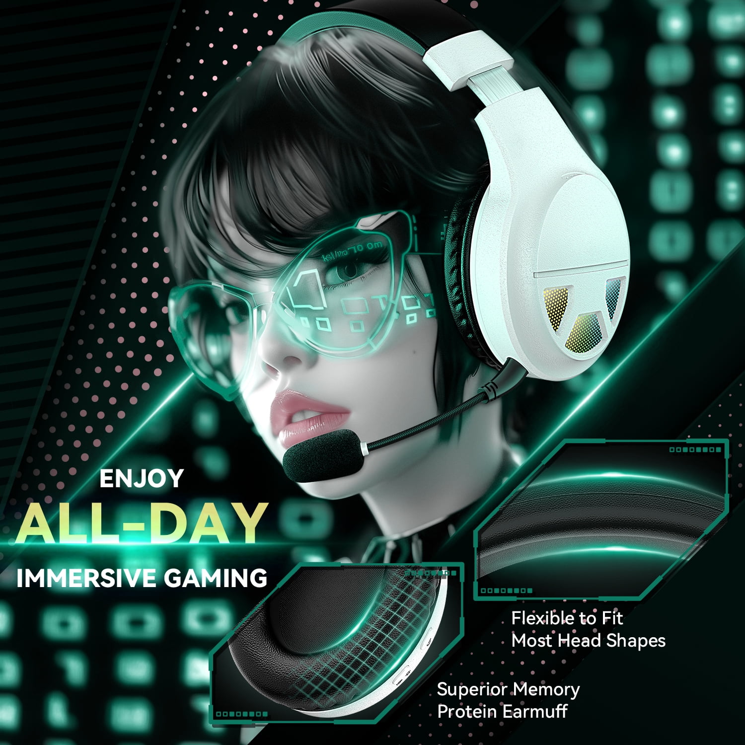 WiseWing 2.4GHz Wireless Gaming Headset with Noise Canceling Microphone, Bluetooth 5.4 for Switch Mobile Mac, 60H Battery RGB Light for PC PS5 PS4