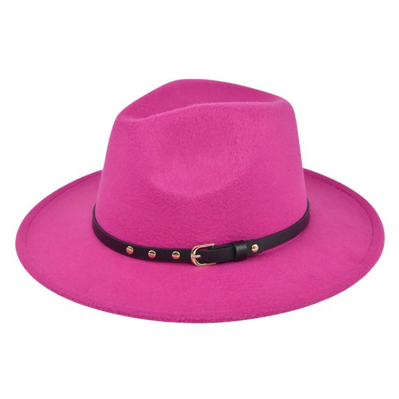 SRZYMJ Womens Classic Wide Brim Floppy Panama Hat Belt Buckle Wool Fedora Hat