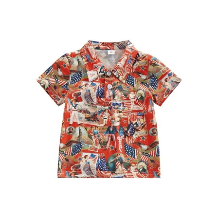 

Summer Independence Day Kids Toddler Boys Casual Shirts Short Sleeve Lapel Printed Button Down Tops