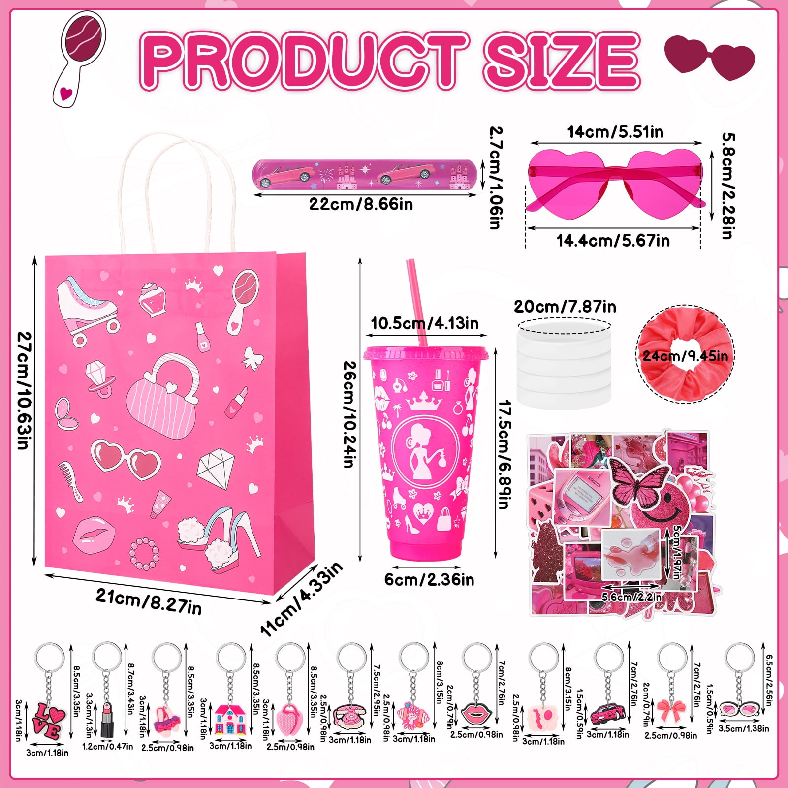 sixwipe 134 Pcs Princess Party Favor Set, Pink Birthday Party Supplies, Treat Box Stuffers Include Customized Plastic Tumblers, Sunglass, Bracelets, Hair Ties for Girl Birthday Supplies