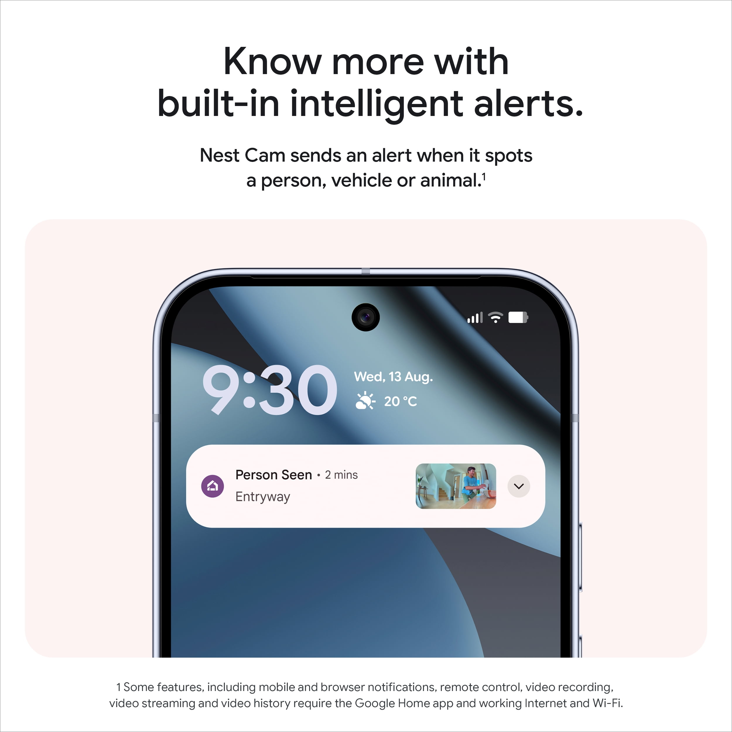 Google Nest Cam Indoor (Wired, 3rd Gen) - 2K Video and Gemini - Snow