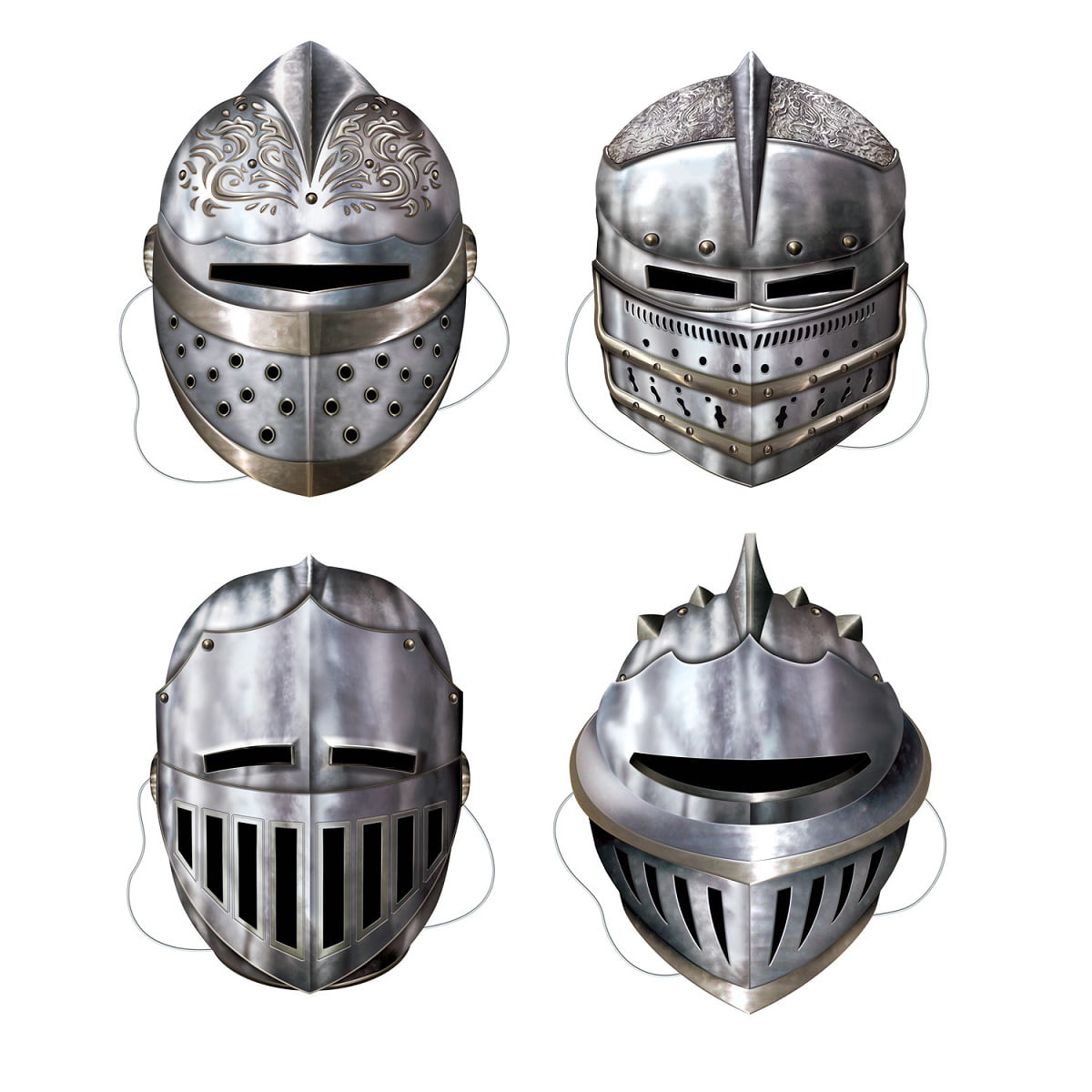 Party Central Club of 12 Silver Noble Knight In Shining Halloween Masks - One Size -