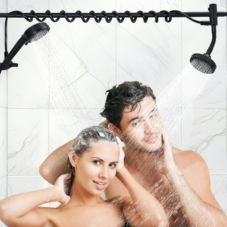 Dual Shower Head for Couples with Handheld, Tandem Shower System Featuring 6-Spray Modes Handheld & 360° Adjustable Rainfall Showerhead, Easy Install for Two People Bathroom (Black)