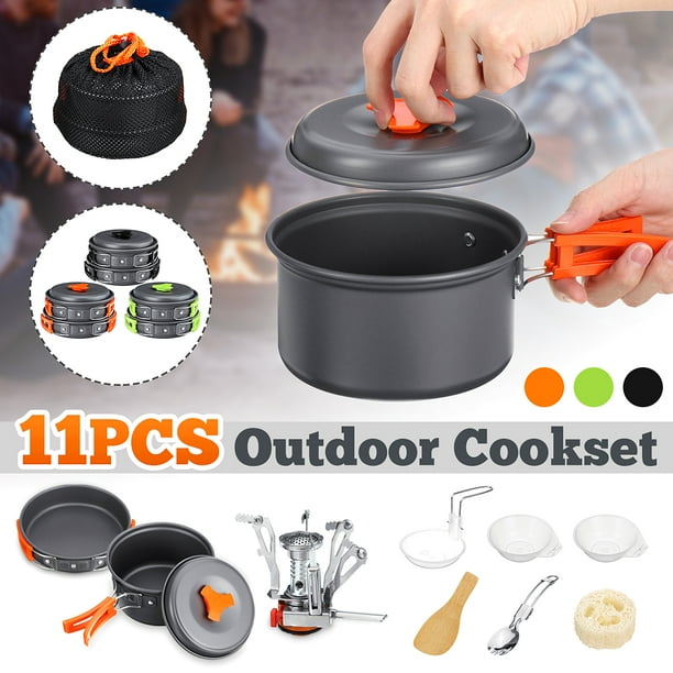 11Pcs/Set Outdoor Camping Nonstick Cooking Compact Set Pots Pans Bowls