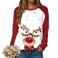 thumbnail image 5 of TTUHYWXI Christmas Sweatshirt Women Cute Xmas Reindeer Graphic Tee Casual Long Sleeve Winter Holiday Pullover Tops (Watermelon Red, L), 5 of 9