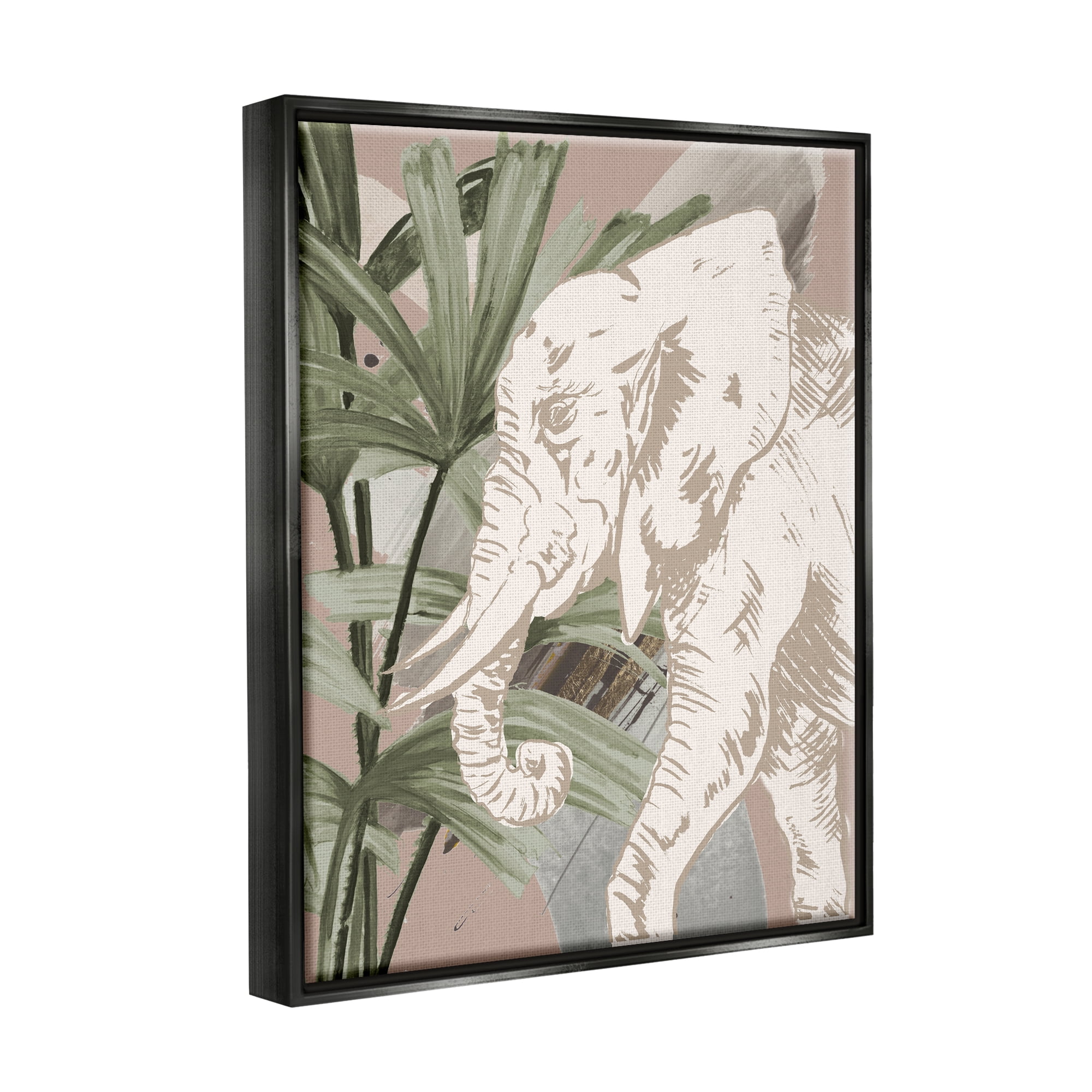 Stupell Industries Tropical Jungle Elephant Animals & Insects Painting Black Floater Framed Art Print Wall Art, 17 x 21