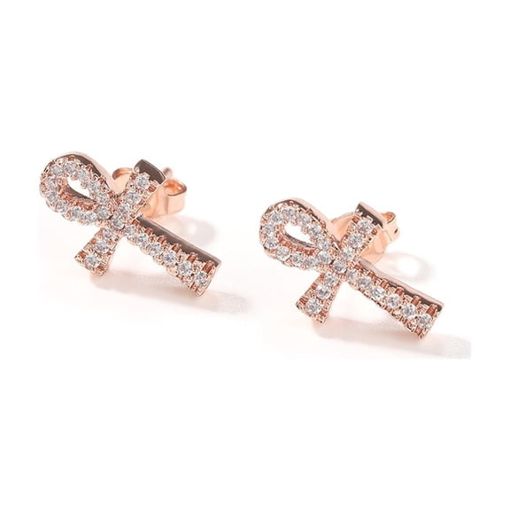 14K Gold-Plated Hip-Hop Cross Earrings, Exquisite Religious-Style Cubic Zirconia Cross Earrings, Unisex