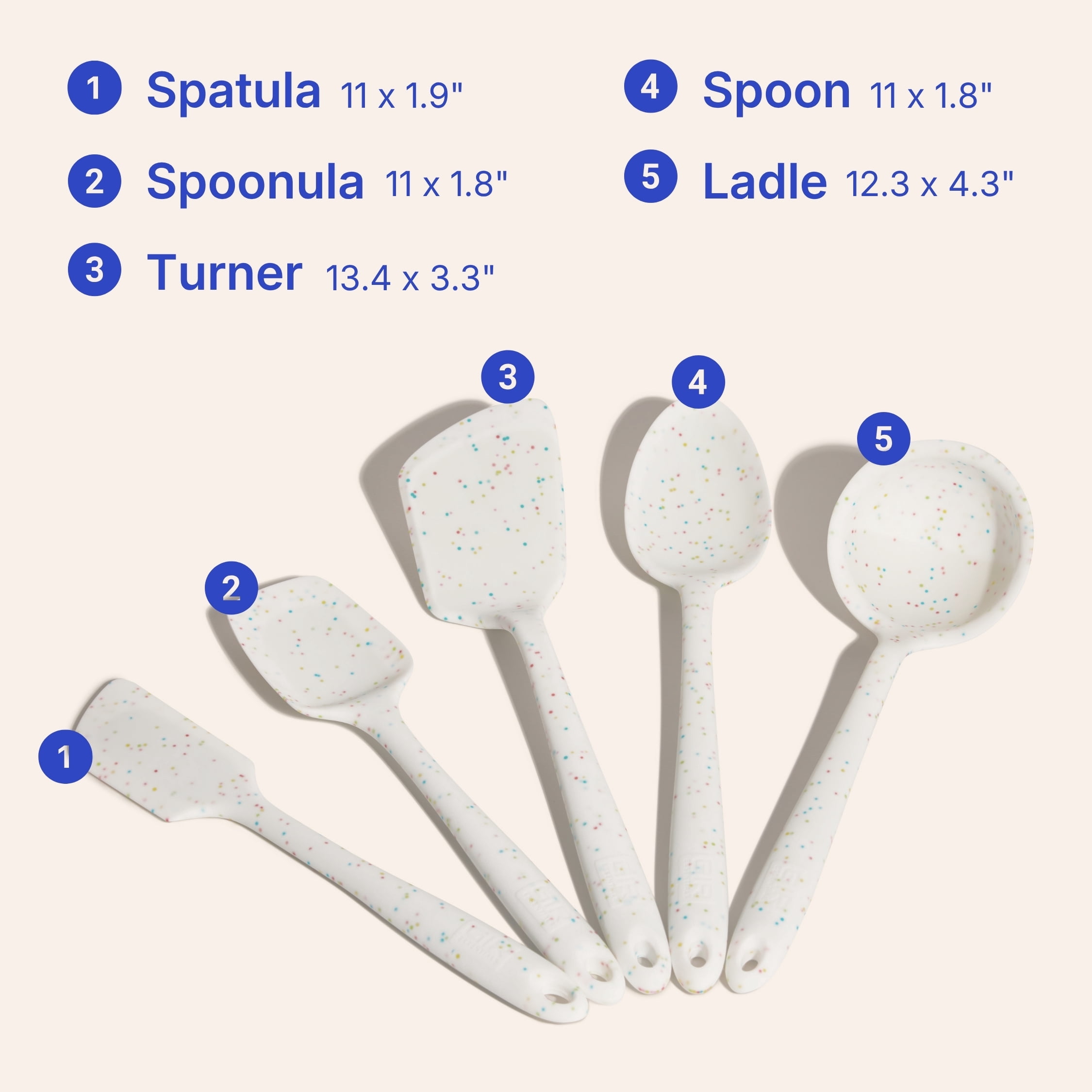 GIR Get It Right 5 Piece Essentials Silicone Cooking Utensils Set Nonstick Heat Resistant Kitchen Utensils for Cooking and Baking, Party Confetti
