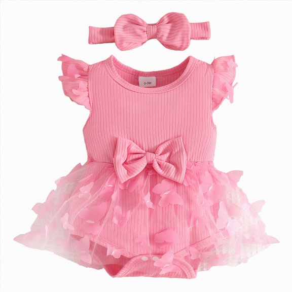 WUANDIXFA Baby Clothes for Girls 3 6 9 12 18 Months Baby Girl Tulle Romper Newborn Summer Bodysuit Photo Shoot Cake Smash Outfit for Infants,Pink,12-18 Months