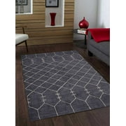 Rugsotic Carpets Hand Knotted Silk 6'x9' Area Rug Geometric Charcoal LS0608