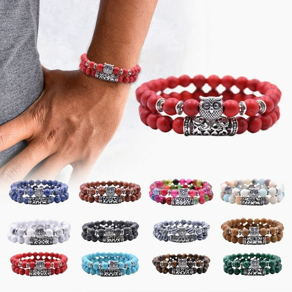Wentin Bracelets Clearance! Natural Stone Owl Bracelet Natural Stone Owl Beaded Bracelet Volcano Rock Red Pin E Versatile Couple Bracelet