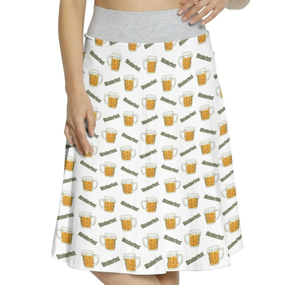 Women's Oktoberfest Foamy Beer Bavarian A-line Printed Skirt Casual Wear, 2XL, Army Green Orange White, by Ambesonne