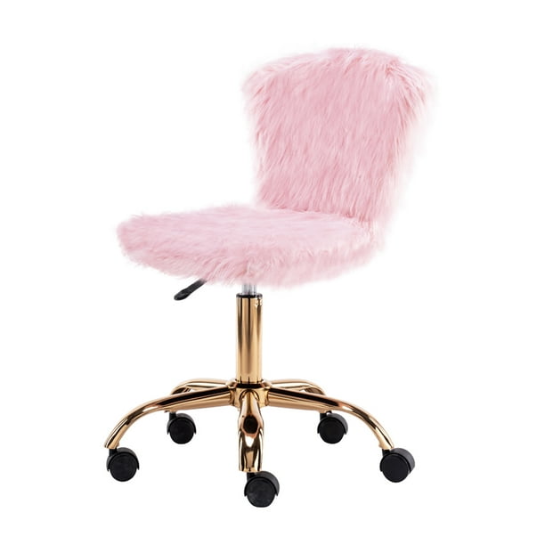 Leejay Pink Fuzzy Desk Chairs for Teen Girls,Swivel Vanity Chair with