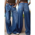 thumbnail image 6 of Womens Wide Straight Leg Mid Rise Baggy Pocket Denim Jeans Without Belt Blue XXL, 6 of 9